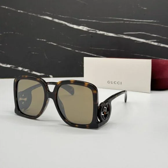 NEW GG1326S 007 GUCCI SUNGLASSES OVERSIZED DARK HAVANA WOMEN EYEWEAR GUCCI - Picture 1 of 12